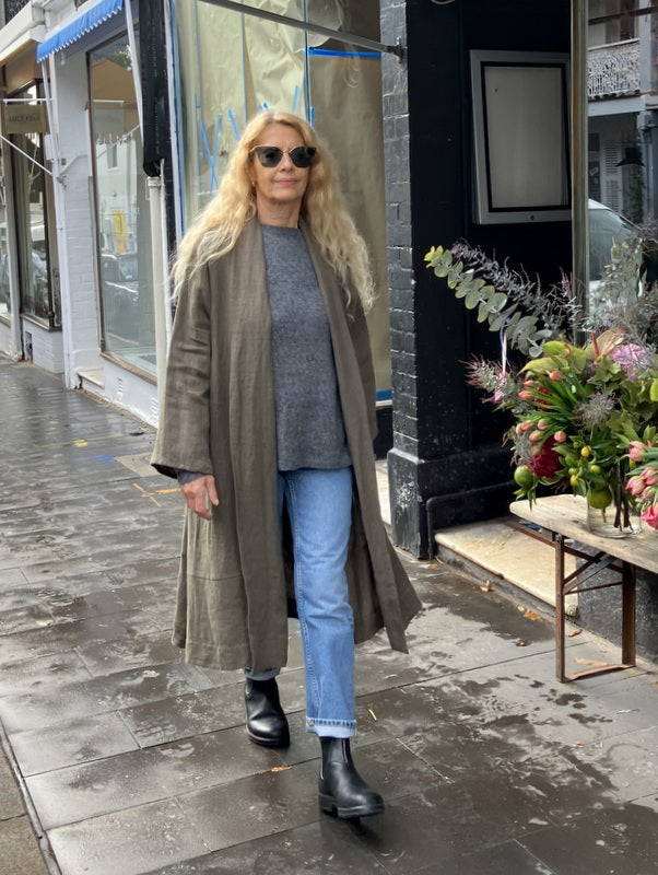 Jiva Linen Kimono Coat - Olive -jivaclothing