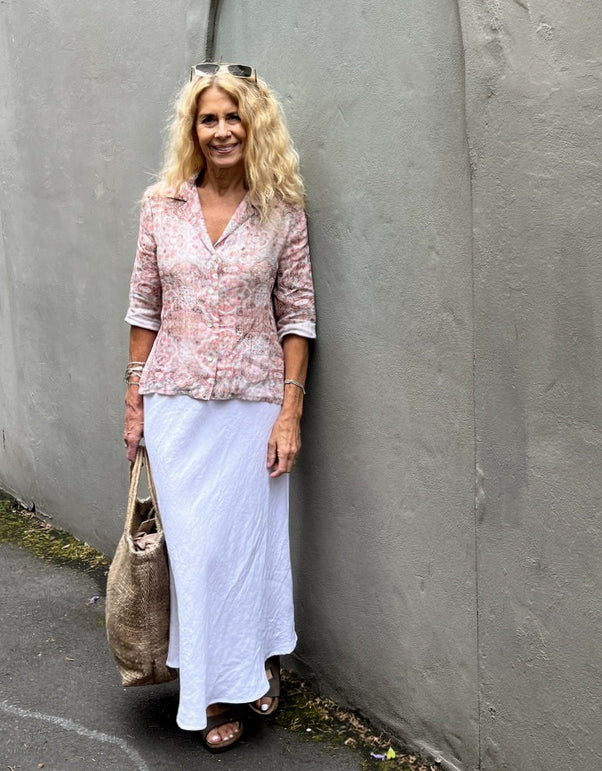Jiva Fitted Shirt - Clay Moroccan Tile Print - Ramie-jivaclothing