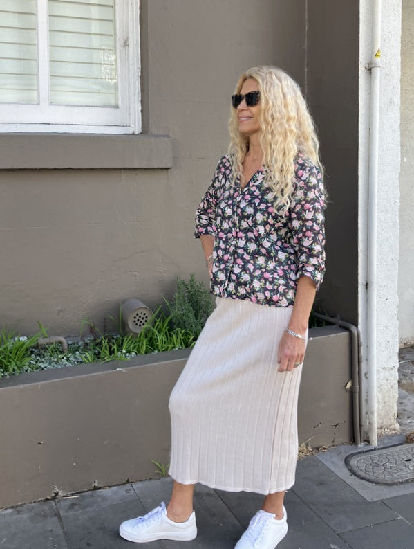 Jiva Fitted Shirt - Black Rose Print - Ramie-jivaclothing