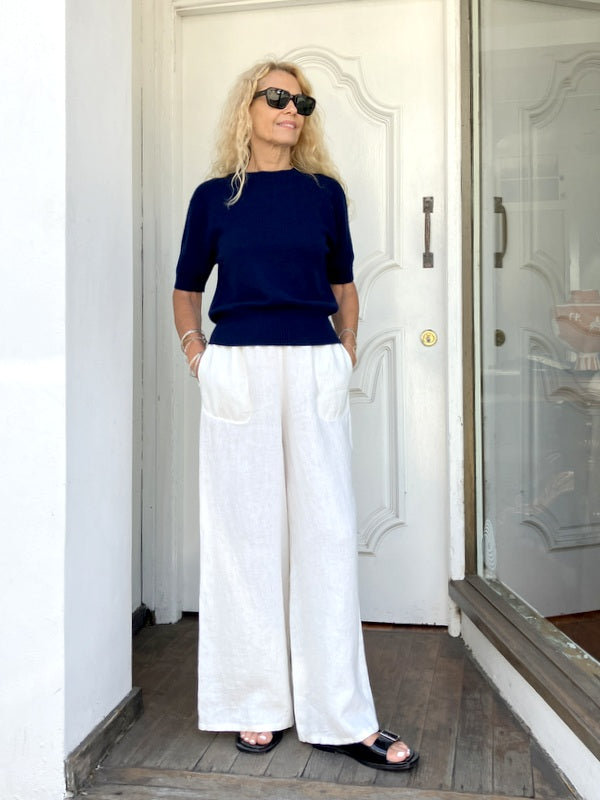 Kind-Human-Kind - Rosa Cashmere Blend Short Sleeve Top - Navy -jivaclothing