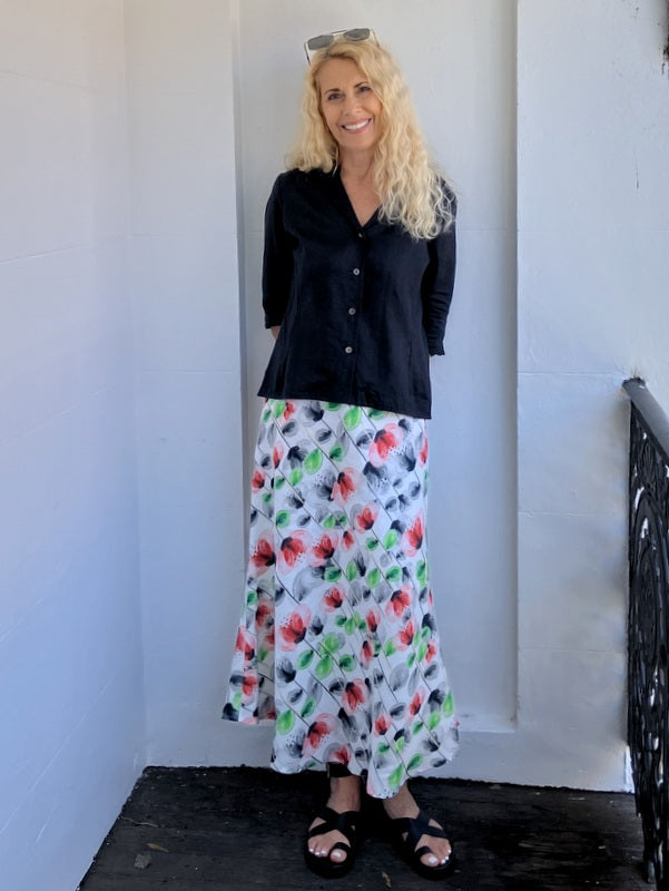 Jiva Midi Linen Prudence Skirt - Red Poppy -jivaclothing