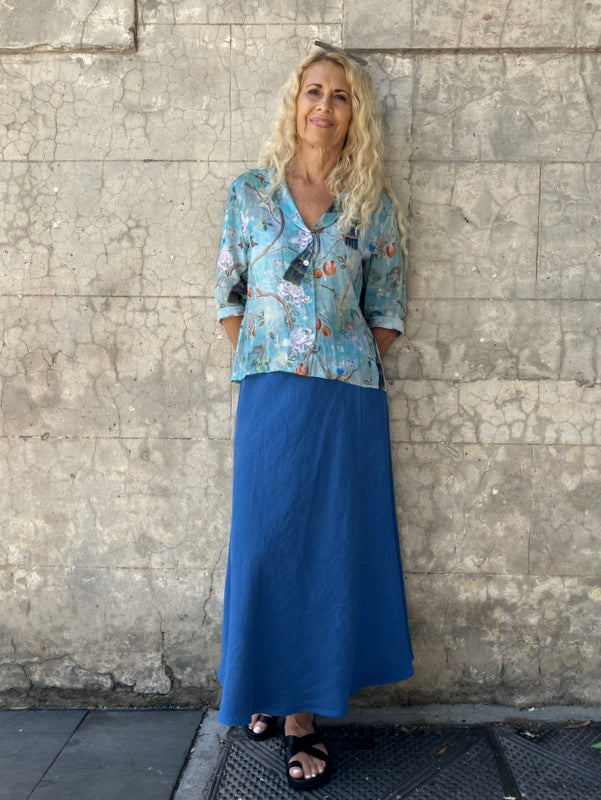 Jiva Midi Linen Prudence Skirt - Denim Blue -jivaclothing