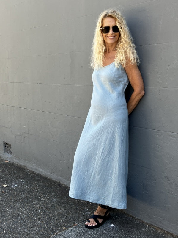 Jiva Vintage Wash Linen Shoestring Slip Dress - Eggshell jivaclothing