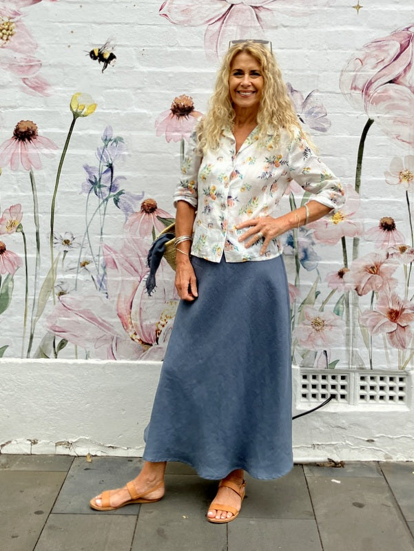 Jiva Midi Linen Prudence Skirt- Midnight -jivaclothing