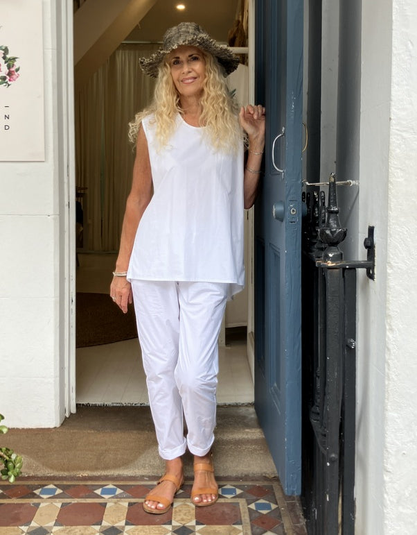 Jiva Mimi Pant - Narrow Leg Prima Cotton - White -jivaclothing