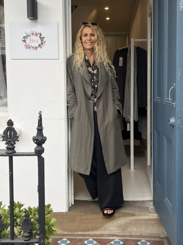 Jiva Vintage Wash Linen Catherine Coat - Olive-jivaclothing