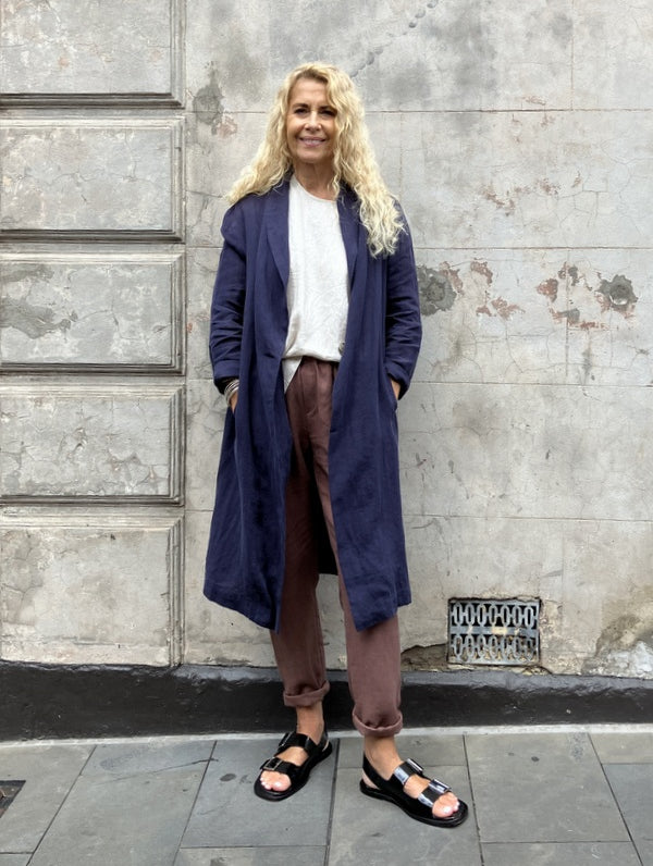 Jiva Antique Wash Linen Catherine Coat - Navy -jivaclothing