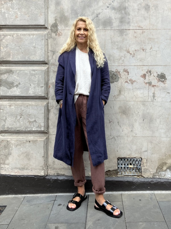 Jiva Antique Wash Linen Catherine Coat - Navy -jivaclothing