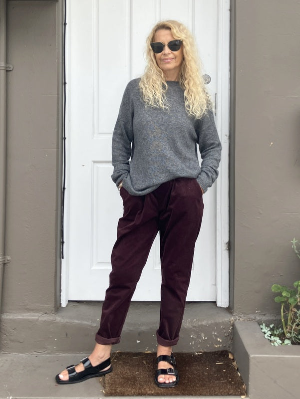 Jiva Mimi Pant - Narrow Leg Needle Cord - Burgundy -jivaclothing
