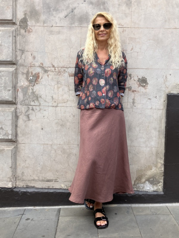 Jiva Midi Linen Prudence Skirt- Cocoa -jivaclothing