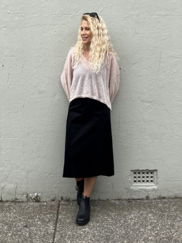 Luna Gallery Sheer MOHAIR Crop V Neck Sweater - Peachy Pink -jivaclothing