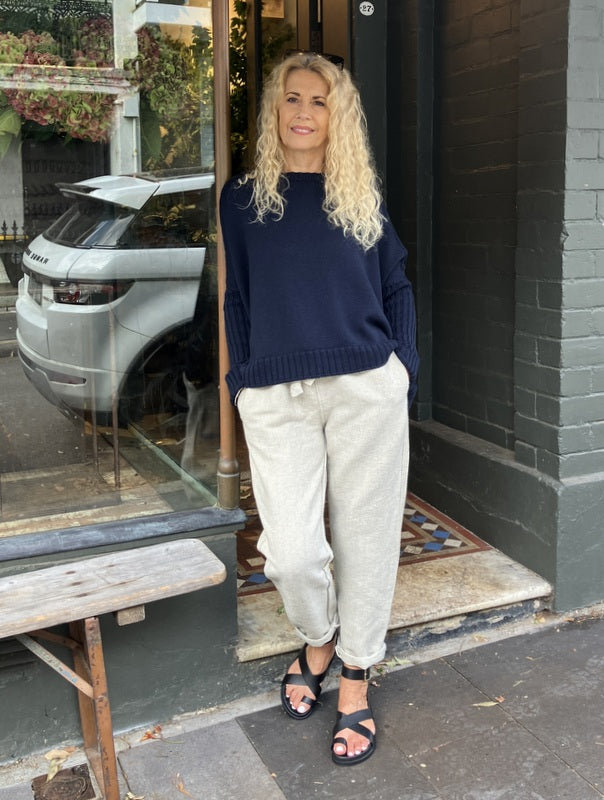 Kind-Human-Kind Yuval Waffle Drawstring Pant - Ecru -jivaclothing