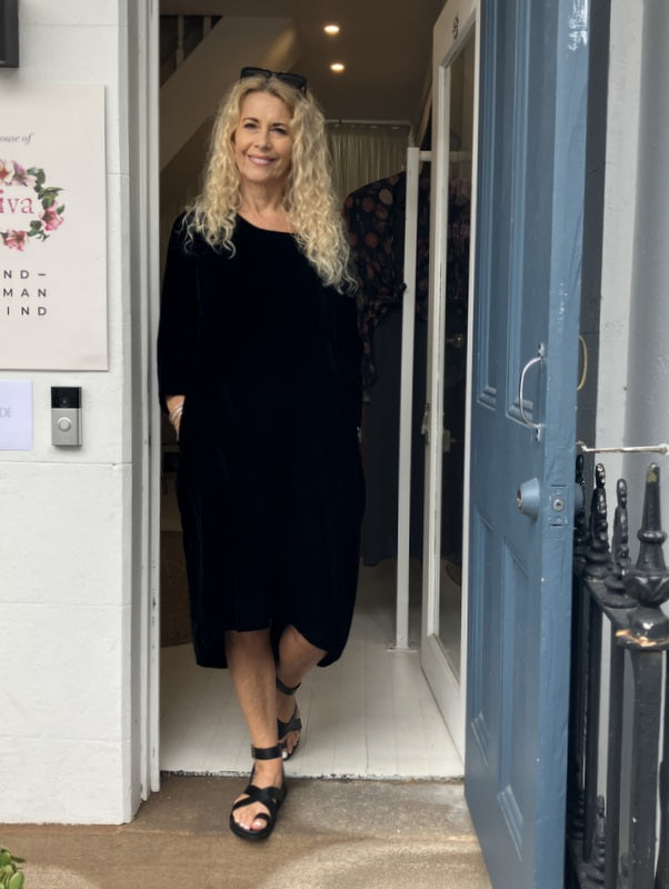 Jiva Silk/ Velvet Maria Dress - Black -jivaclothing