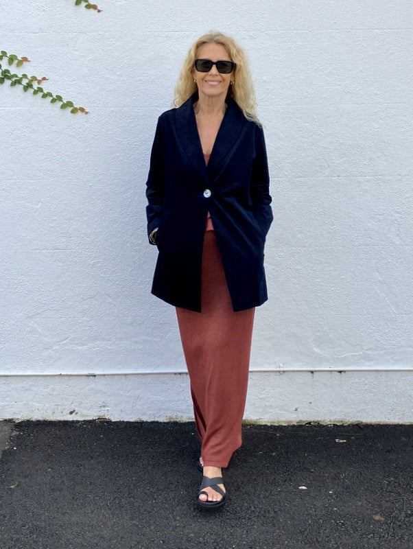 Jiva Pin Cord Catherine Jacket - Navy -jivaclothing