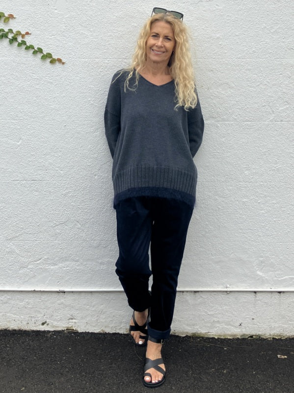 Jiva Mimi Pant - Narrow Leg Needle Cord - Navy -jivaclothing