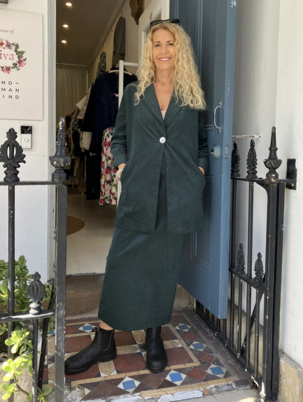 Jiva Pin Whale Cord Catherine Jacket - Pine -jivaclothing