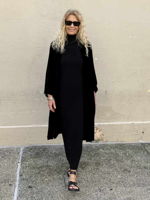 Jiva Silk/ Velvet Kimono Coat - Black -jivaclothing