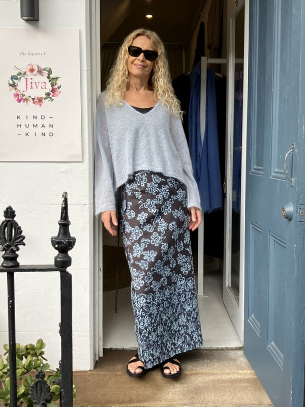 Jiva Maxi Wool/ Viscose Wrap Skirt- Charcoal/ Blue -jivaclothing