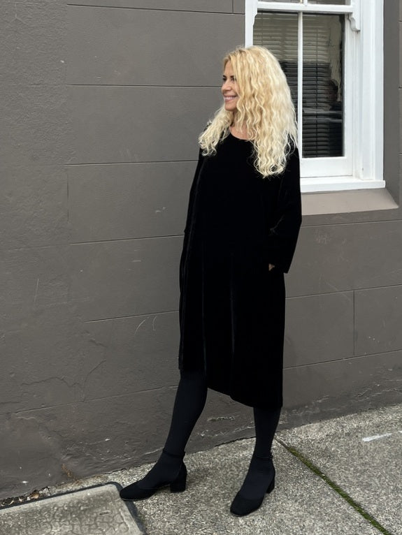 Jiva Silk/ Velvet Maria Dress - Black - jivaclothing