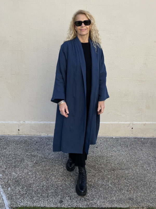 Jiva Linen Kimono Coat - Dark Blue -jivaclothing