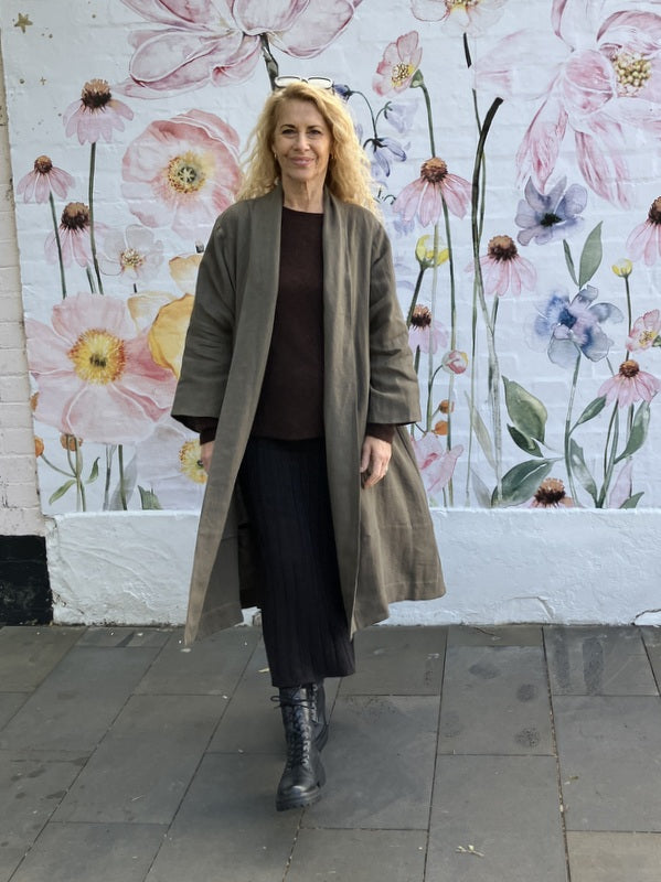 Jiva Linen Kimono Coat - Olive -jivaclothing