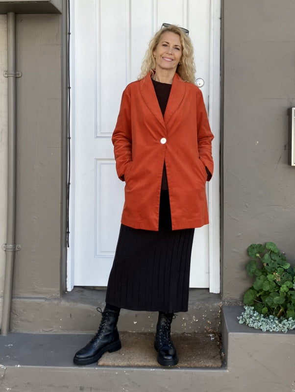 Jiva Pin Whale Cord Catherine Jacket - Burnt Orange -jivaclothing