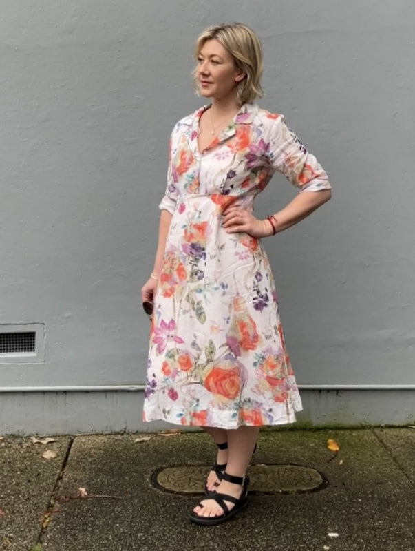 Jiva 50's Dress - Orange Rose Print - Ramie -jivaclothing