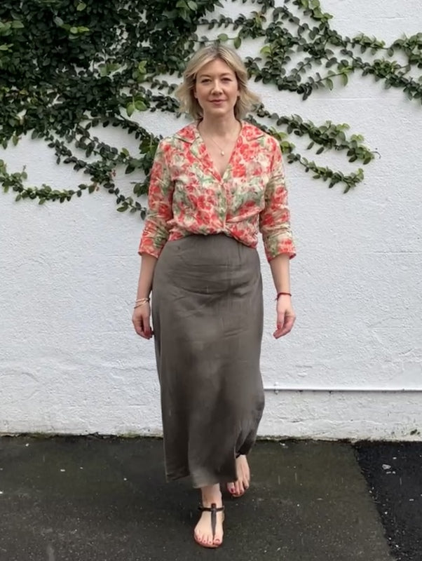 Jiva Fitted Shirt - Pansy Print - Ramie -jivaclothing