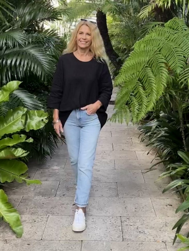 Jiva Maria Shirt- Vintage Washed Linen - Black-jivaclothing