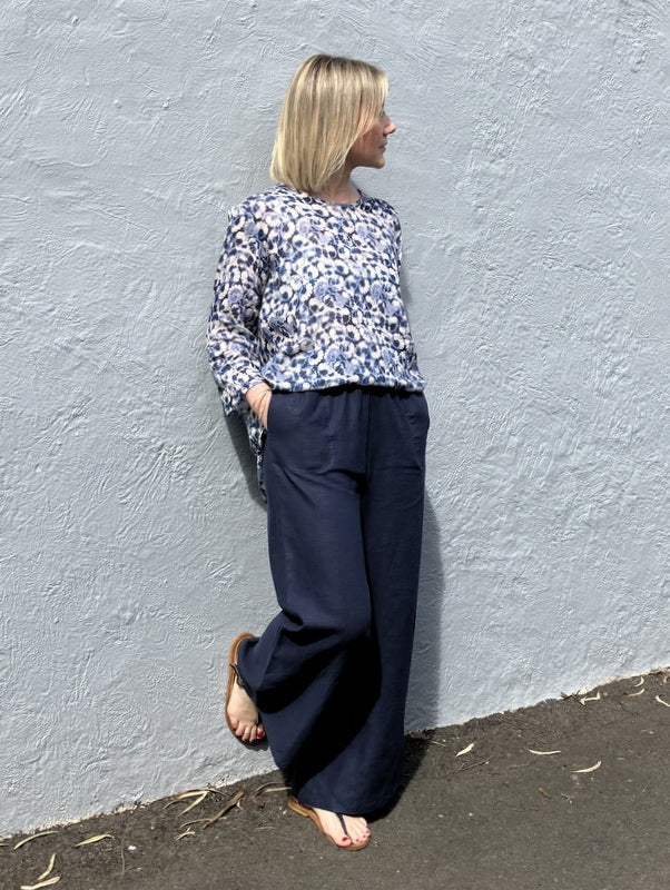Jiva Mimi Pant (Regular) - Wide Legged Linen - Navy -jivaclothing