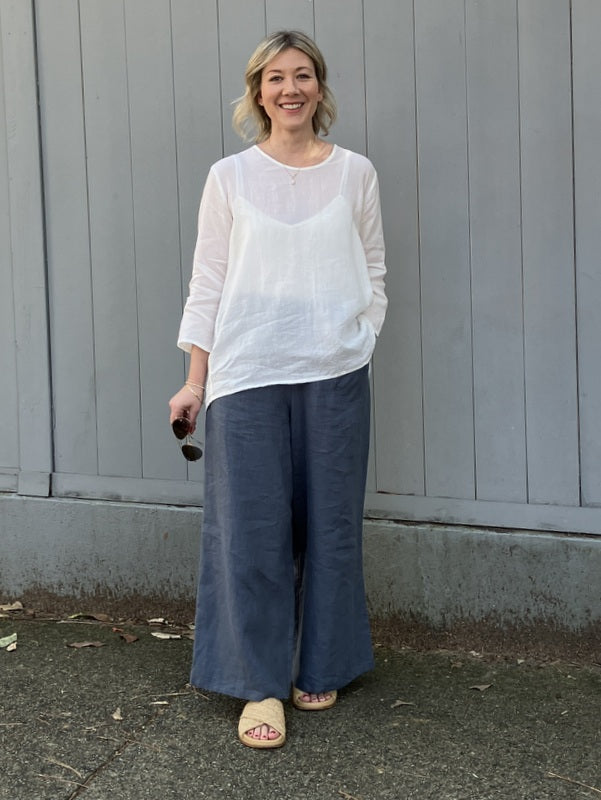 Jiva Mimi Pant (Regular) - Wide Legged Linen - Midnight/ Stripe -jivaclothing