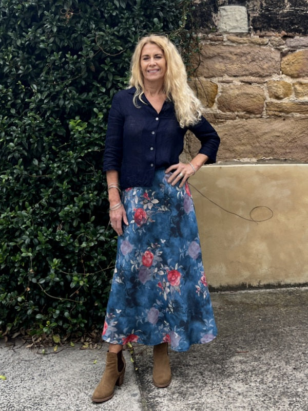 Jiva Fitted Shirt- Ink Gauze Linen-jivaclothing