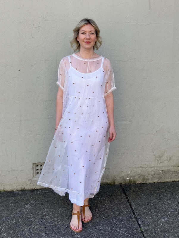 Loom LifeStyle Silk Organza + Jamdani Cross Dress - Khaki -jivaclothing