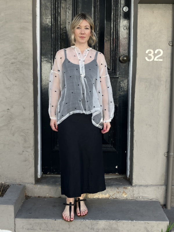 Loom LifeStyle Silk Organza + Jamdani Top - Black Spot -jivaclothing