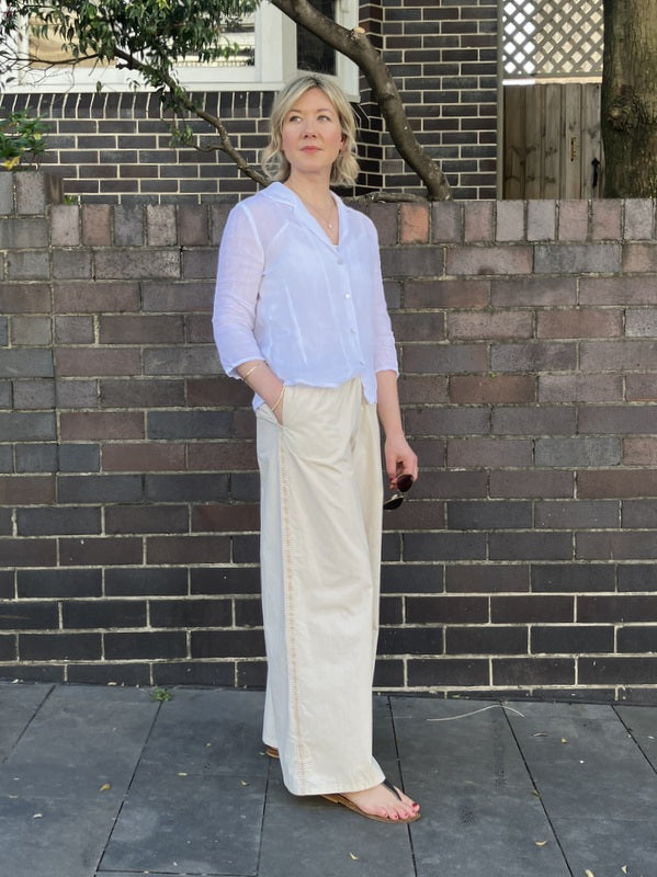 Jiva Mimi Pant (Regular) - Wide Legged Prima Cotton - Biscuit/ Stripe -jivaclothing