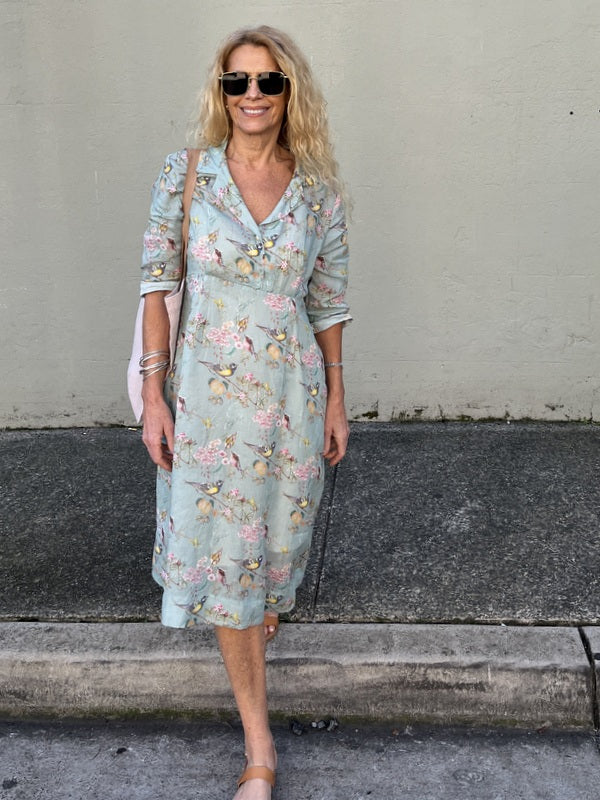 Jiva 50's Dress - Song Bird Print - Ramie-jivaclothing