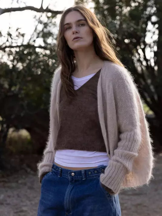 Luna Gallery Mohair/ Wool Diamond Crop Cardigan O/S - Biscotti -jivaclothing