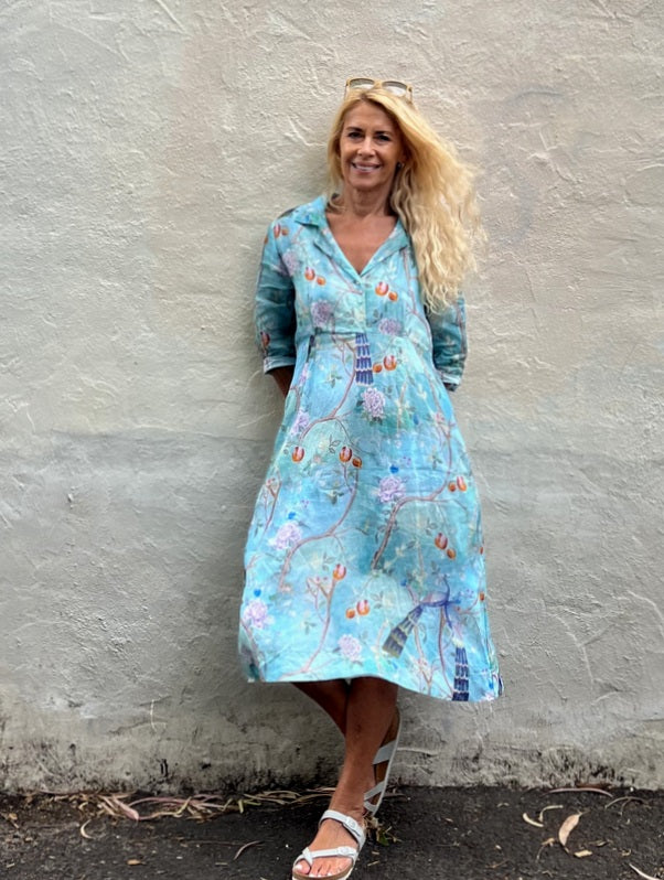 Jiva 50's Dress - Chinoiserie Print - Ramie-jivaclothing