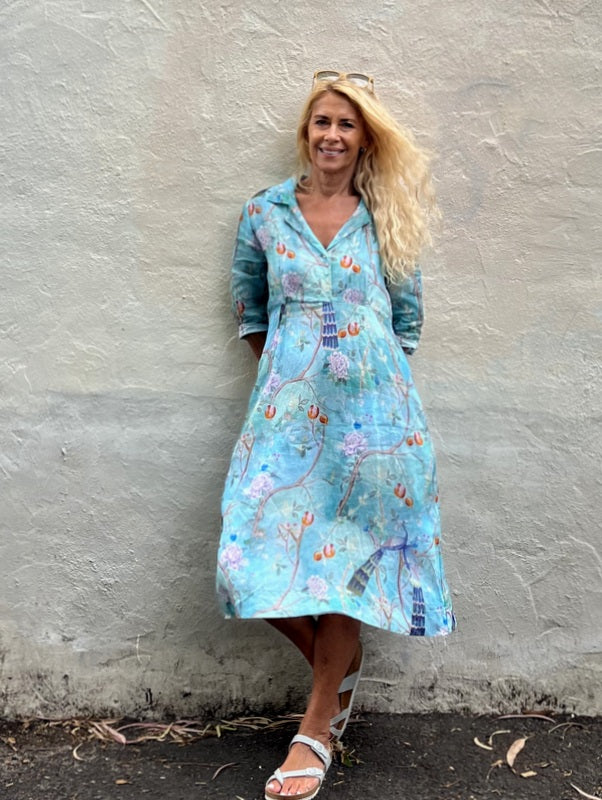 Jiva 50's Dress - Chinoiserie Print - Ramie-jivaclothing