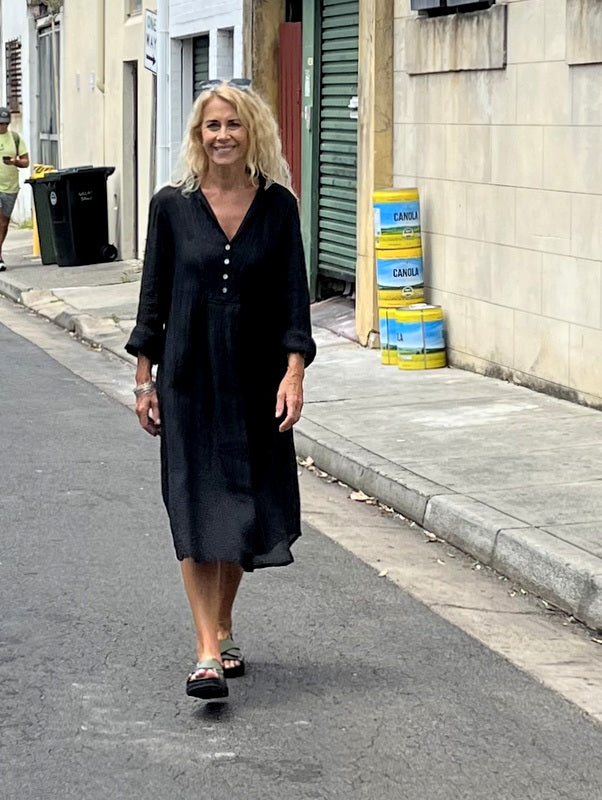 Jiva Siena Over Dress- Gauze Linen - Black -jivaclothing