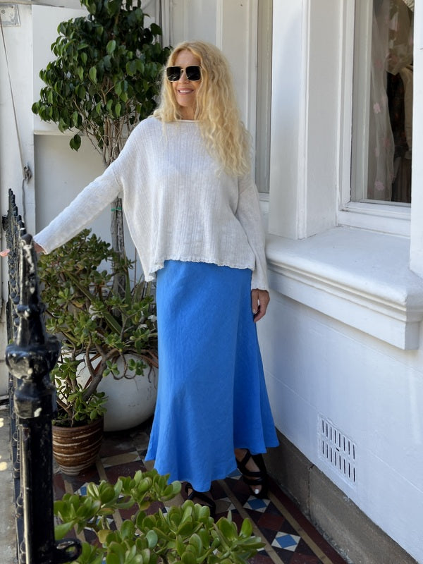 Jiva Midi Linen Prudence Skirt- True Blue-jivaclothing