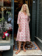 Jiva 50's Dress - Dusky Rose Print - Silk/ Cotton -jivaclothing