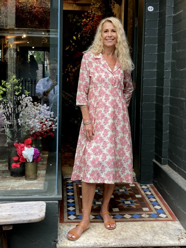 Jiva 50's Dress - Dusky Rose Print - Silk/ Cotton -jivaclothing