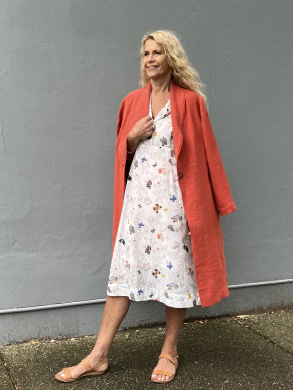 Jiva Vintage Wash Linen Catherine Coat - Papaya-jivaclothing