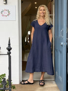 Jiva Linen Greta Dress - Navy-jivaclothing