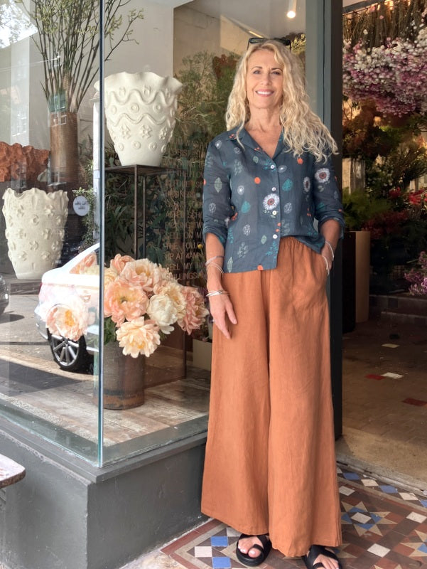 Jiva Mimi Pant (Regular) - Wide Legged Vintage Wash Linen - Rust -jivaclothing