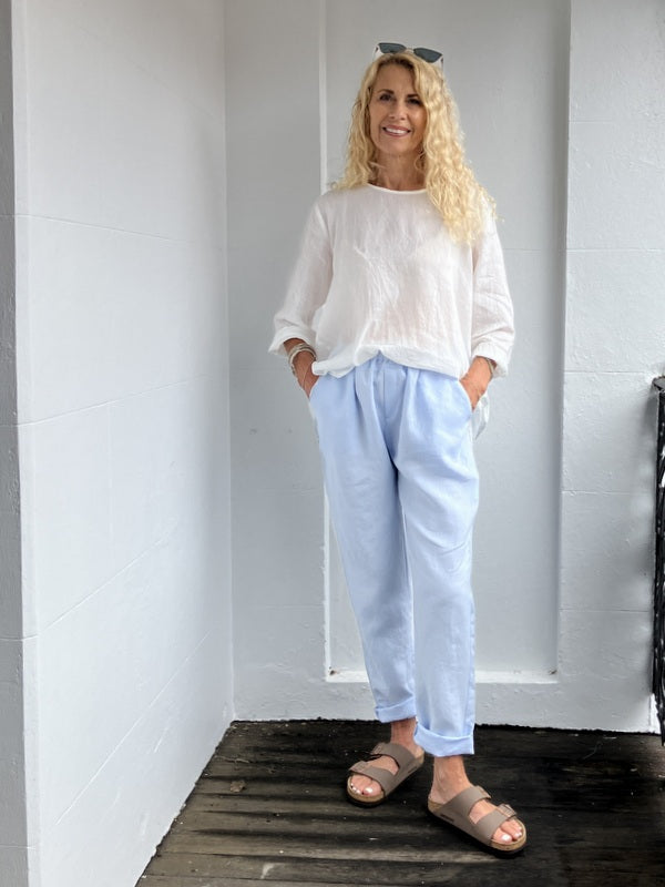 Jiva Mimi Pant - Narrow Leg Linen - Powder Blue -jivaclothing