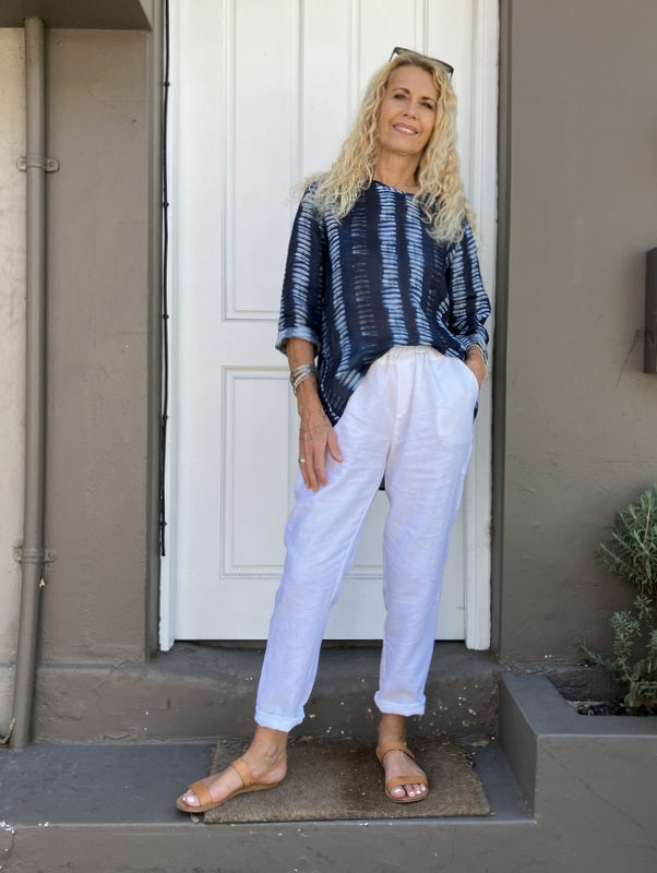 Jiva Mimi Pant - Narrow Leg Linen - White-jivaclothing