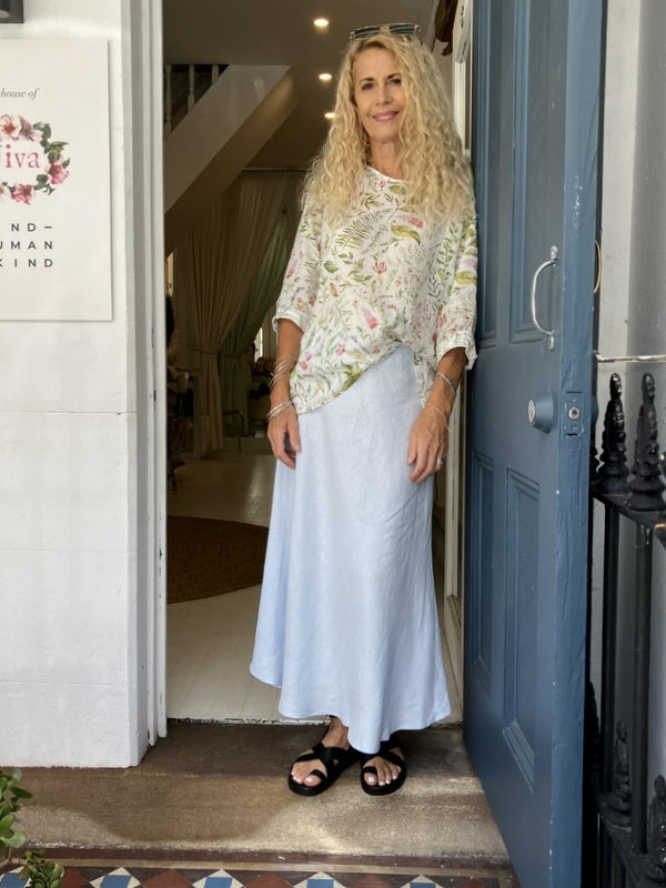 Jiva Midi Linen Prudence Skirt - Powder Blue -jivaclothing