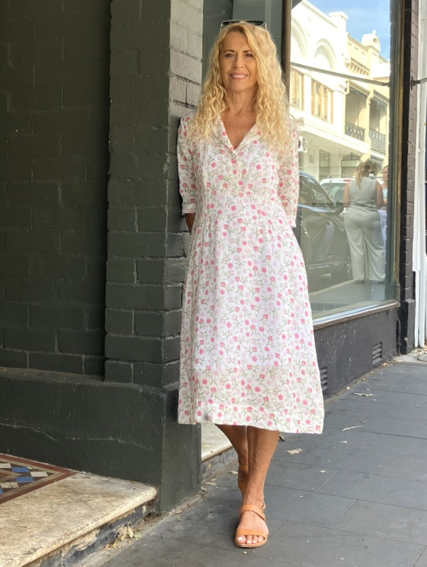 Jiva 50's Dress - Pretty Roses Print - Ramie -jivaclothing
